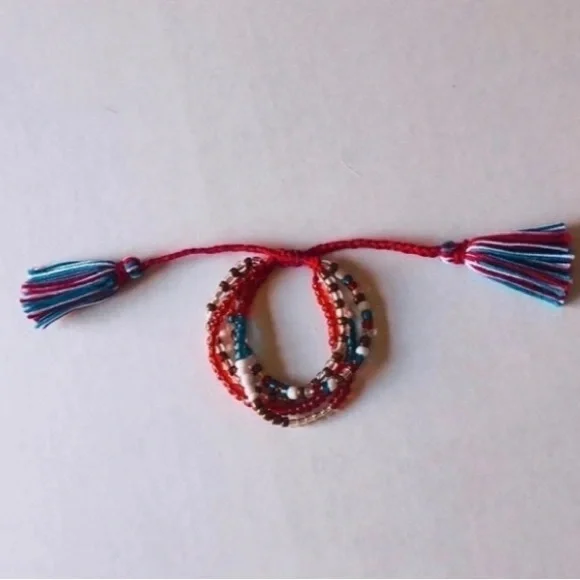 Multi-Strand Beads Adjustable Bracelet With Tassels - Picture 5 of 5